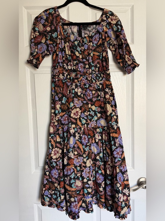 Ann Taylor Dresses & Skirts - Ann Taylor Black Floral Maxi Dress with Purple & Cream Accents